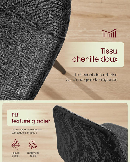 Set di 4 sedie da pranzo con supporto in metallo piedini regolabili facili da pulire sedie da cucina in tessuto ciniglia PU testurizzato grigio 12_0004985