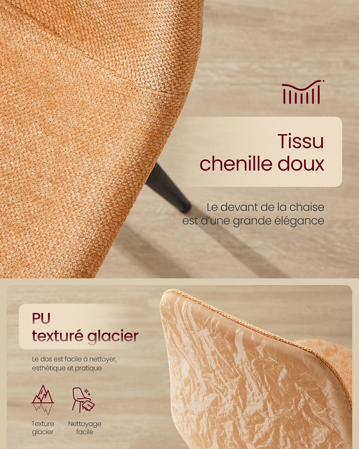 Set di 4 sedie da pranzo con supporto in metallo piedini regolabili facili da pulire sedie da cucina in tessuto ciniglia PU testurizzato smaltato marrone 12_0004986