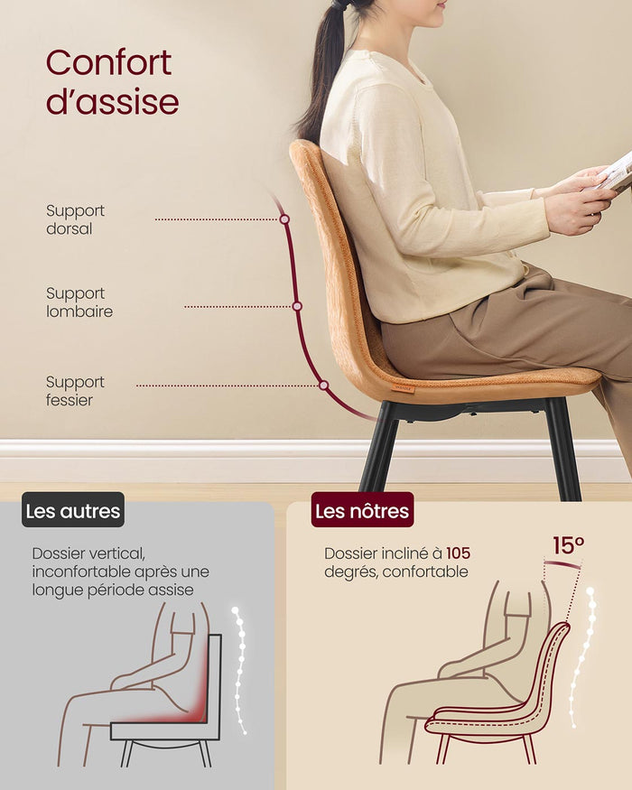 Set di 4 sedie da pranzo con supporto in metallo piedini regolabili facili da pulire sedie da cucina in tessuto ciniglia PU testurizzato smaltato marrone 12_0004986