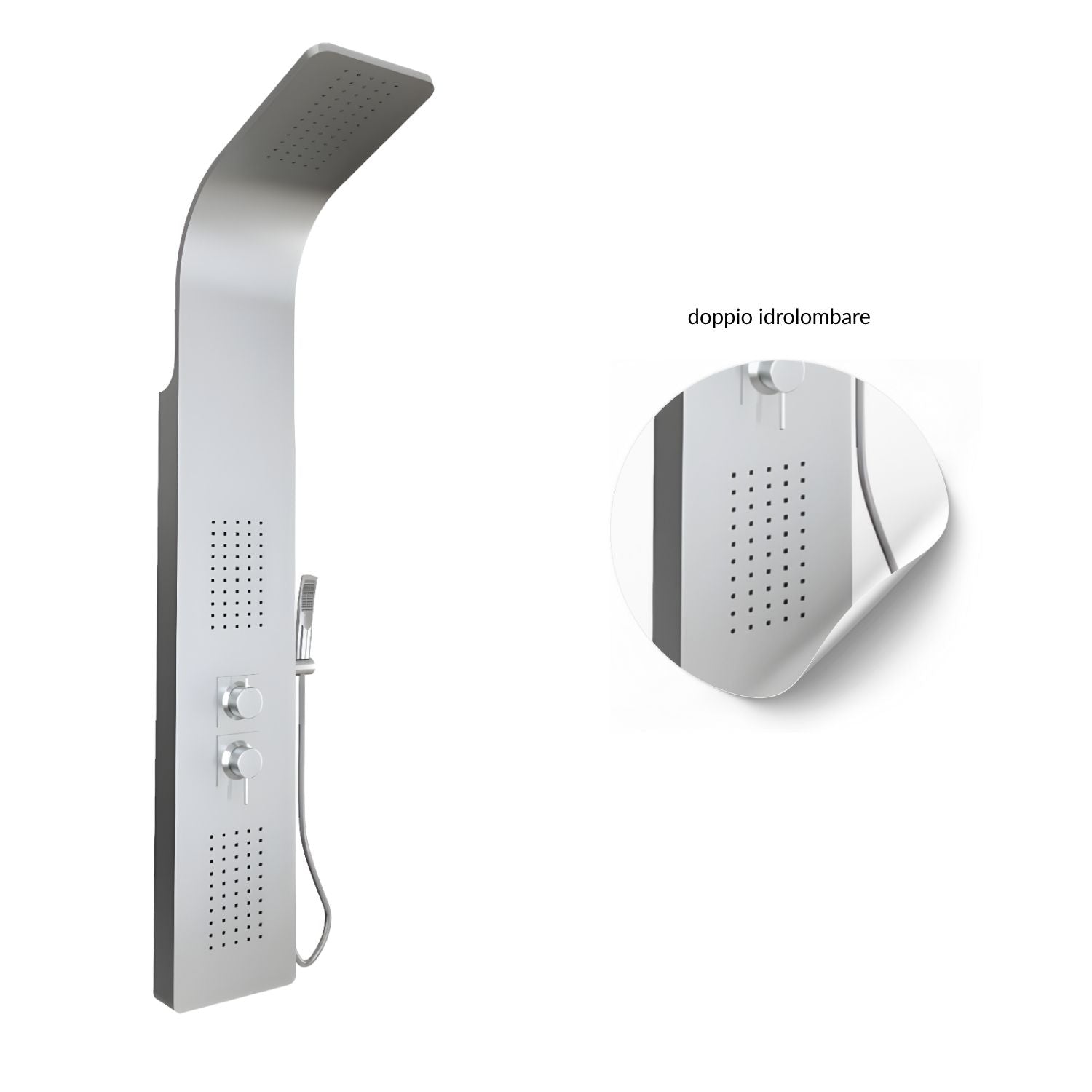 Colonna doccia 3 funzioni acciaio inox 2 bocchette idro lombari l20xp44xh140 001b *** finitura- spazzolato, confezione 1