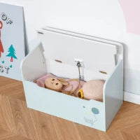 Panca Contenitore con Schienale in Legno per Bambini da 3-6 Anni, 60x30x50 cm, Azzurro