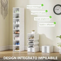 Scarpiera con 8 Contenitori per Scarpe Impilabili e Pieghevoli con Pannello Trasparente, Bianco
