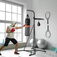 Stazione Multiuso Regolabile con Sacco da Boxe 20kg e Punching Ball per Allenamento Pugilato
