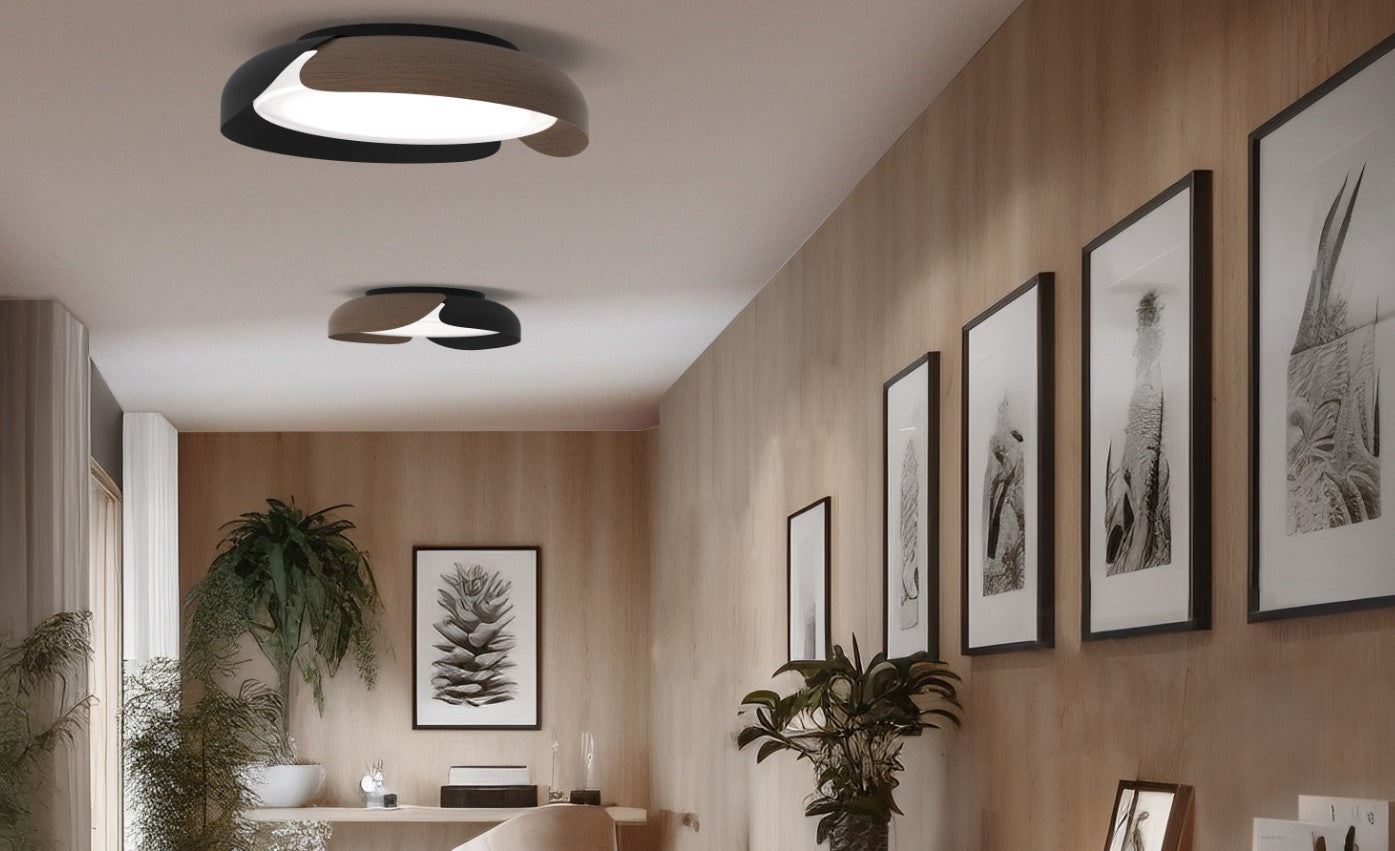 KENDO-55 Plafoniera in metallo verniciato nero con effetto legno, 36W, dimmerabile SDD 2800 - 5000k diametro 55cm