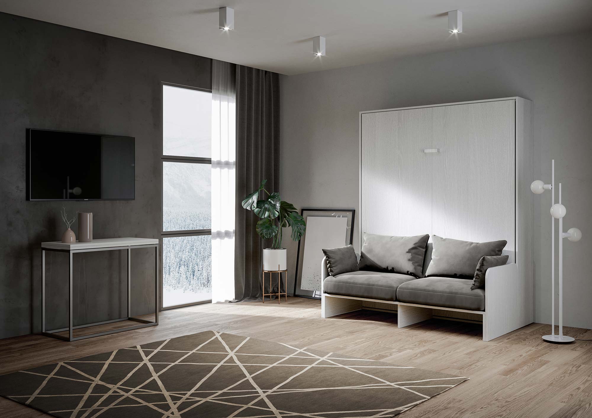 Letto matrimoniale Sofà Kentaro verticale a scomparsa Bianco Frassino