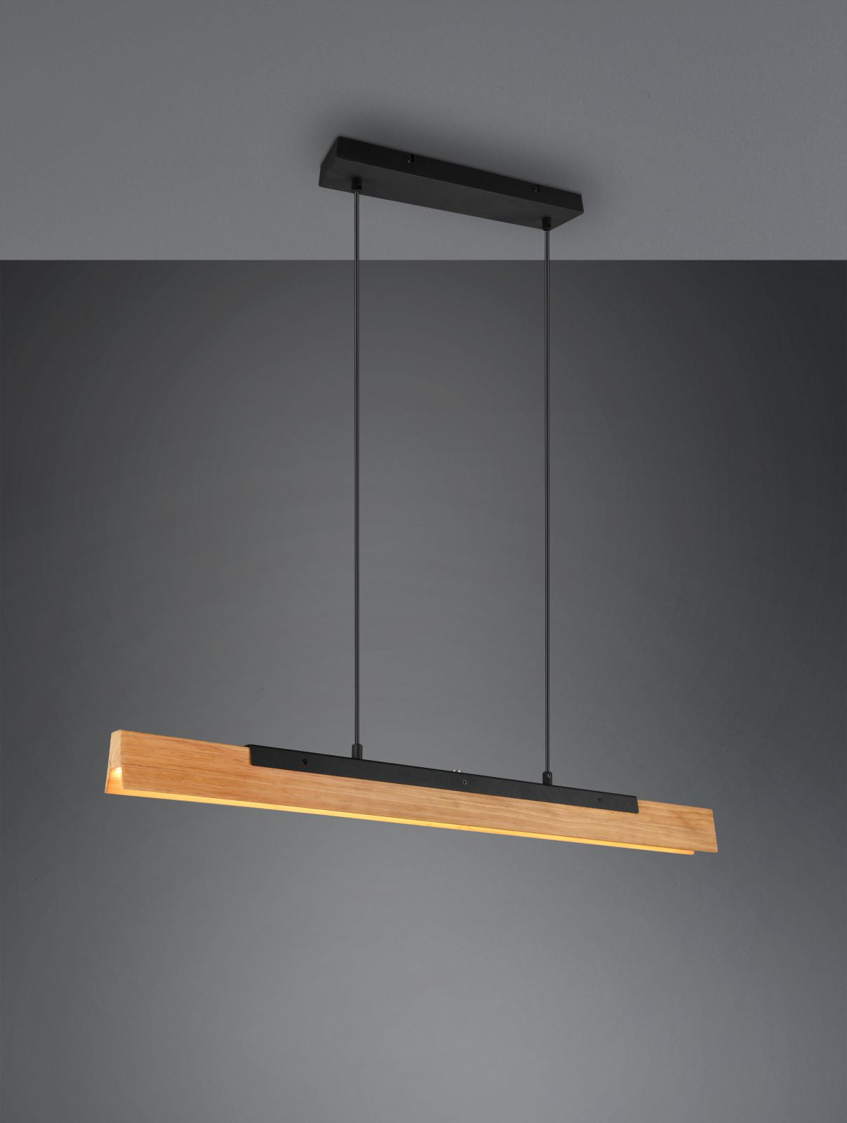 KERALA SOSPENSIONE LED 25W  3000lm, 3000K LEGNO NATURALE E METALLO NERO DIMMERABILE CON TOUCH DIMMER L. 90CM