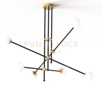 KEVIN Lampadario da soffitto 6 luci struttura nero e ottone spazzolato attacco G9