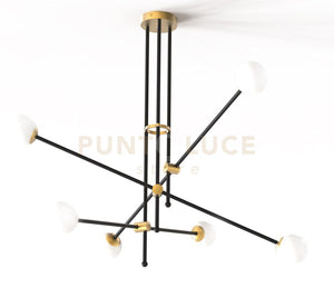 KEVIN Lampadario da soffitto 6 luci struttura nero e ottone spazzolato attacco G9