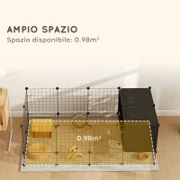 Gabbia per Animali Piccoli Modulabile con Casette Rialzate per Porcellini d'India e Ricci, Nero