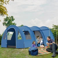 Tenda da Campeggio per 5-6 Persone con 2 Porte, Finestre e Tasche Portaoggetti, 475x315x215 cm, Blu