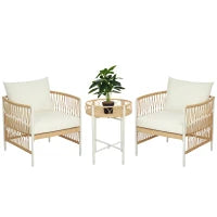 Set da Giardino Stile Boho in Rattan con 2 Sedie con Cuscini e Tavolino Rotondo, Giallo