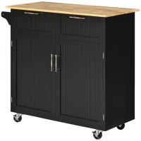 Carrello da Cucina Multiuso in Legno con 2 Cassetti, Armadietto e 4 Ruote, 104x46x91cm, Nero