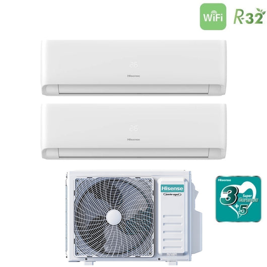 Climatizzatore Condizionatore Hisense Dual Split Inverter serie ECOSENSE 7+7 con 2AMW35U4RGC R-32 Wi-Fi Integrato 7000+7000