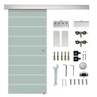 Porta Scorrevole Interna in Vetro Smerigliato e Satinato con Binario B1 e Maniglia per Bagno Cucina Studio Vetro 205x 90x 0,8cm