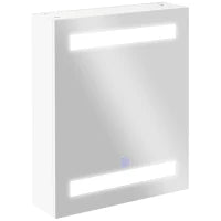 Armadietto Pensile da Bagno con 1 Anta, Specchio e Luci a LED | 2 Ripiani Interni | MDF Bianco (60 x 50 x 15cm)