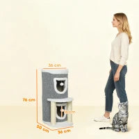 Albero Tiragraffi per Gatti Alto 76 cm con Casette, Lettino, Palline e Pali in Sisal, Grigio