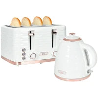 Set tostapane e bollitore 2-in-1, 7 livelli di doratura, funzione di scongelamento e riscaldamento, Crema