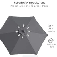Ombrellone da Giardino 2.6x2.4 m Inclinabile con Manovella, in Alluminio e Poliestere Grigio e Nero