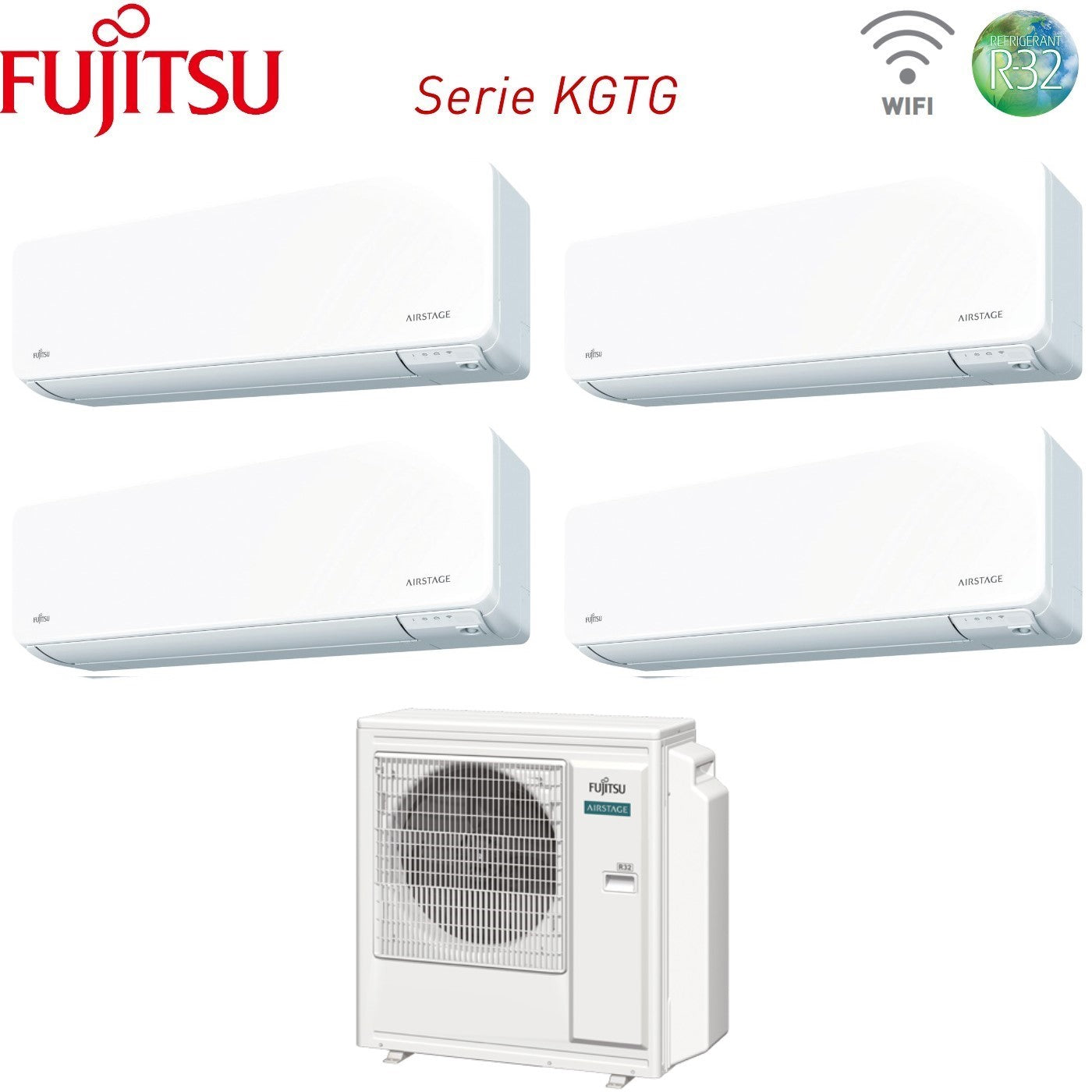 Climatizzatore Condizionatore Fujitsu Quadri Split Inverter serie KG AIRSTAGE 9+12+12+12 con AOEG30KBTA4 R-32 Wi-Fi Integrato 9000+12000+12000+12000