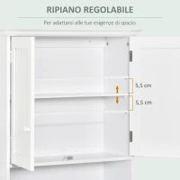 kleankin Mobile Bagno Sospeso con Armadietto a 2 Ante e Ripiano Aperto, Mensola Interna Regolabile, Bianco