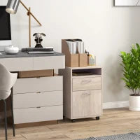 Cassettiera da Ufficio Portadocumenti con Ripiano Aperto e 2 Cassetti, in Legno e Metallo, 40x35x60 cm, Rovere