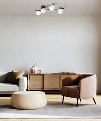 KIKA LAMPADA DA SOFFITTO 4 LUCI VETRO BIANCO STRUTTURA NERA PARTICOLARI ORO ATTACCO G9