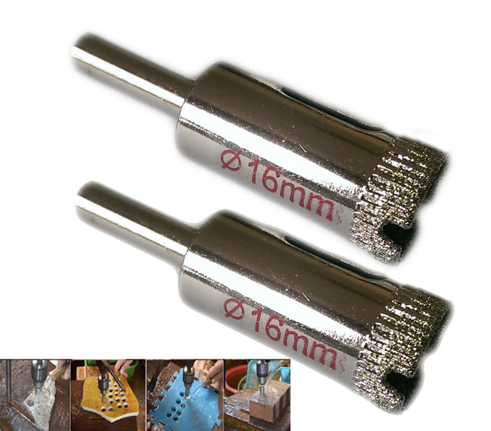 KIT 2 FRESA A TAZZA DIAMANTATA Ø 16 mm PER VETRO, MARMO, CERAMICA E VETRORESINA