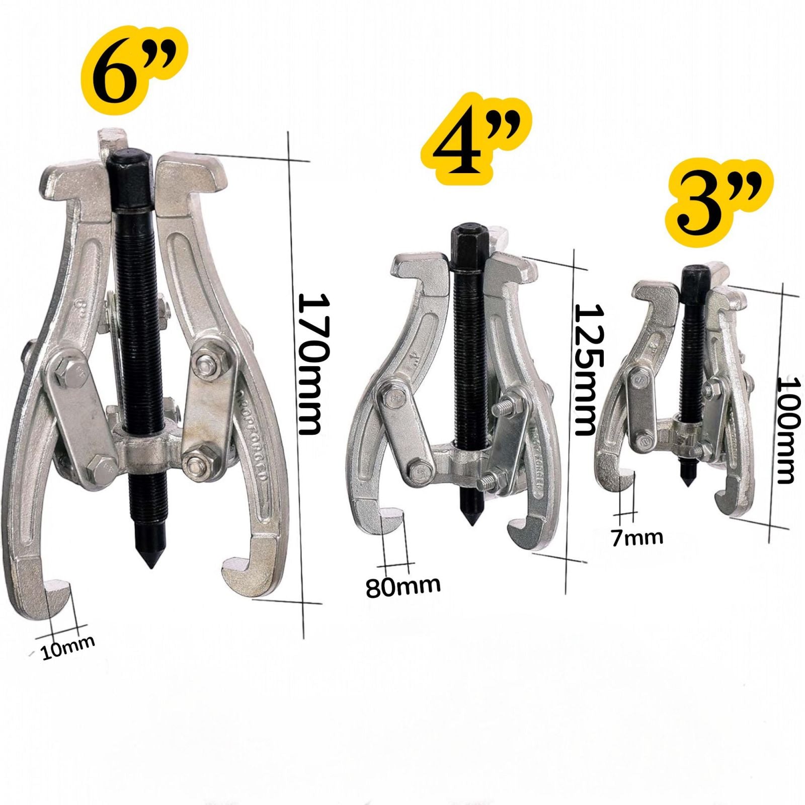 KIT 3 ESTRATTORI PER CUSCINETTI  INTERNI ED ESTERNI A TRE GRIFFE 75 100 150 mm