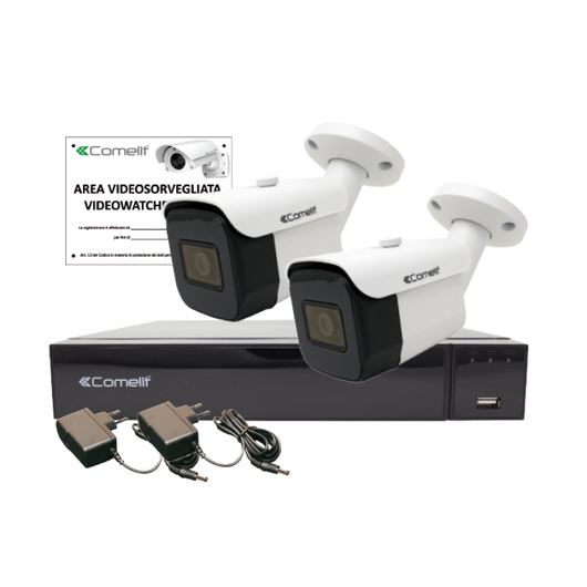 KIT 4 CANALI VIDEOSORVEGLIANZA AHD 4K XVR HDD 1TB+2 TELECAMERE BULLET 4K 3.6MM COMELIT