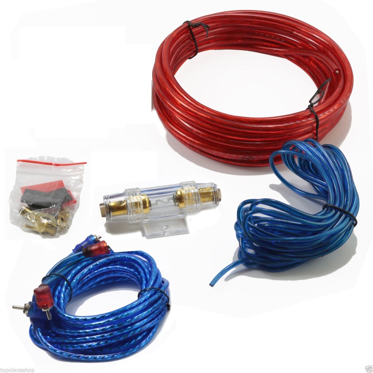 KIT CAVI ALTOPARLANTE PER IMPIANTO STEREO AUTO RCA 5 METRI PORTAFUSIBILE