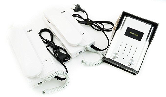 KIT CITOFONO PER 2 FAMIGLIE BIFAMILIARE APRIPORTA CANCELLO 4 FILI DUE CORNETTE