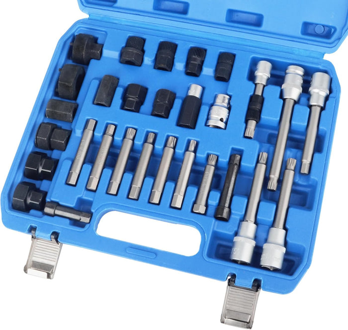 KIT DI CHIAVI 30 PEZZI PER SMONTAGGIO PULEGGIA E ALTERNATORE MOTORE AUTO