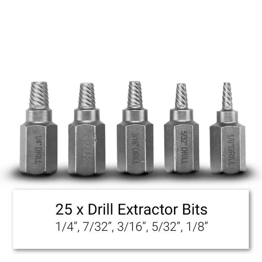 KIT ESTRATTORI 25 PZ VITI PERNI BULLONI SPEZZATI ROVINATI PRIGIONIERI FS-19668