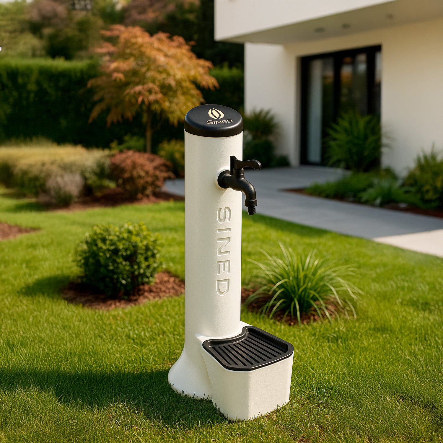 Sined Kit Tritone Fontana Per Esterno Con Secchiello Da 5 Litri In Polietilene Bianco Realizzato In Polietilene Ad Alta Resistenza