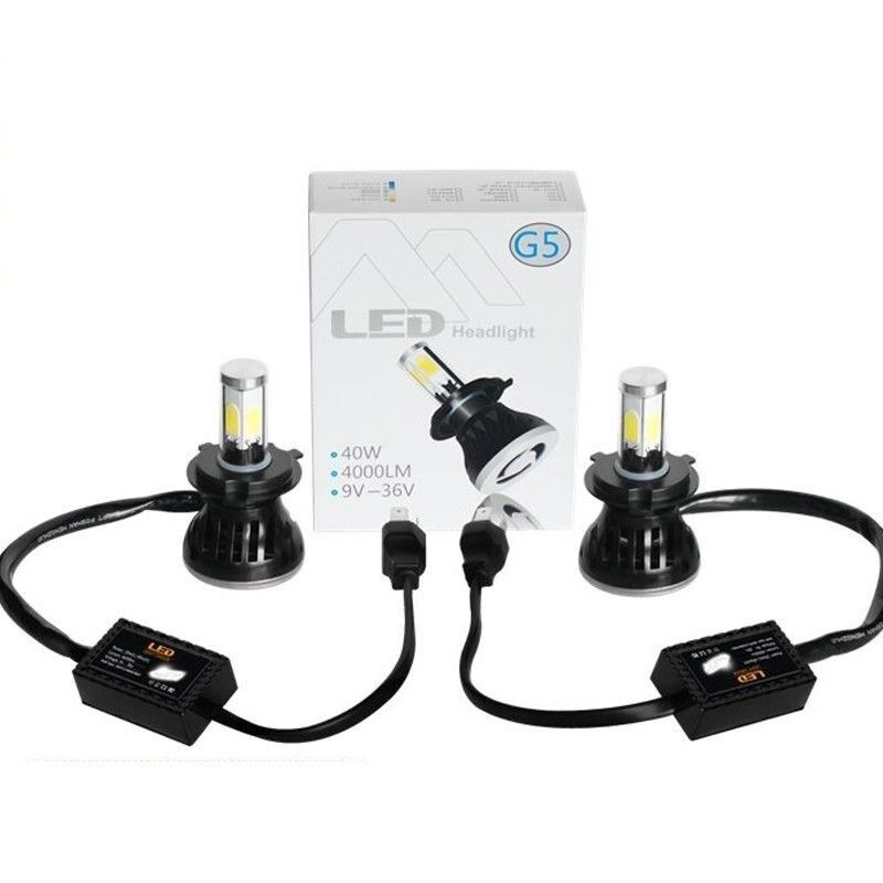 KIT H4 6000K CANBUS 4000 LUMEN COPPIA LAMPADE LED FARI RICAMBIO G5 40W