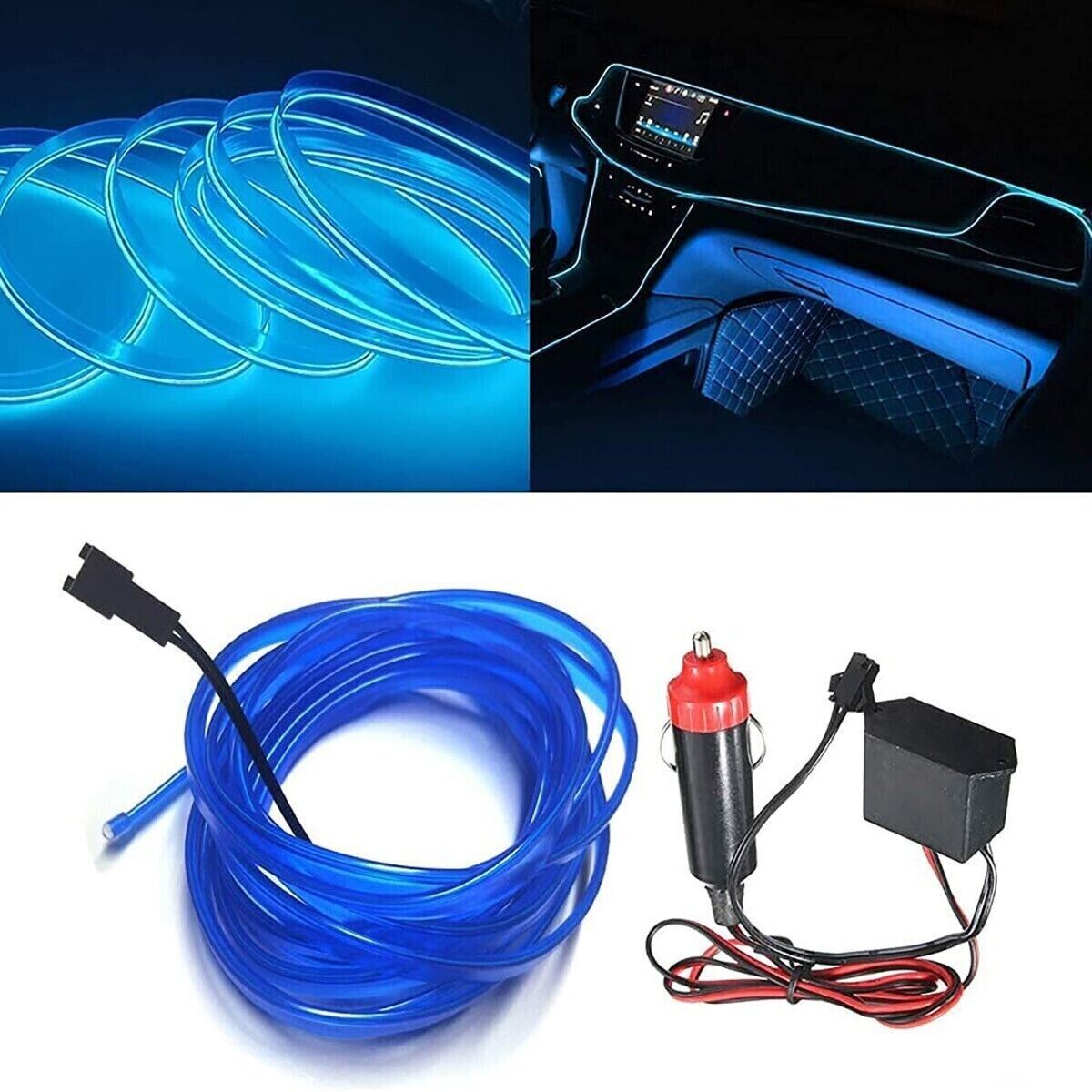 KIT LUCE ATMOSFERA BLU STRISCIA FILO FIBRA OTTICA INTERNI AUTO 12V 3 MT