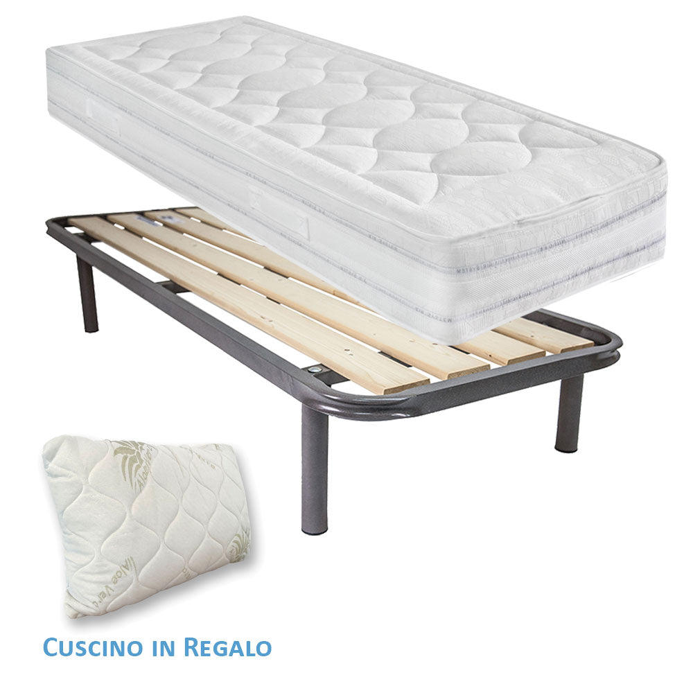 Kit materasso molle e lana rigido e rete a tavole singolo 80x190 Messico H25 cuscino incluso - Comprarredo