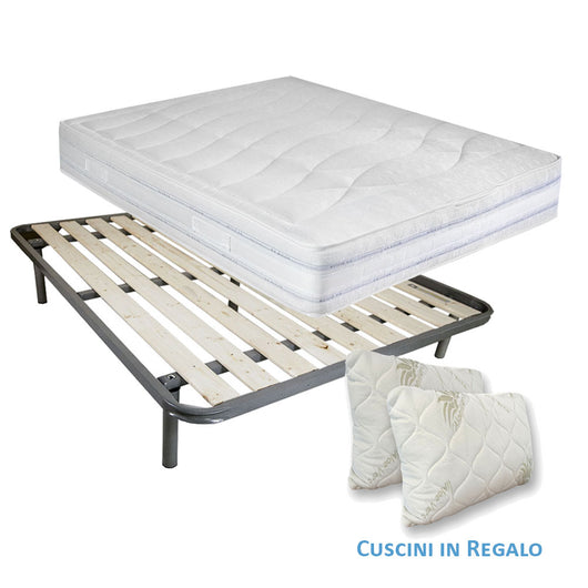 Kit materasso molle e lana rigido e rete a tavole matrimoniale 160x190 Messico H25 cuscini inclusi - Comprarredo