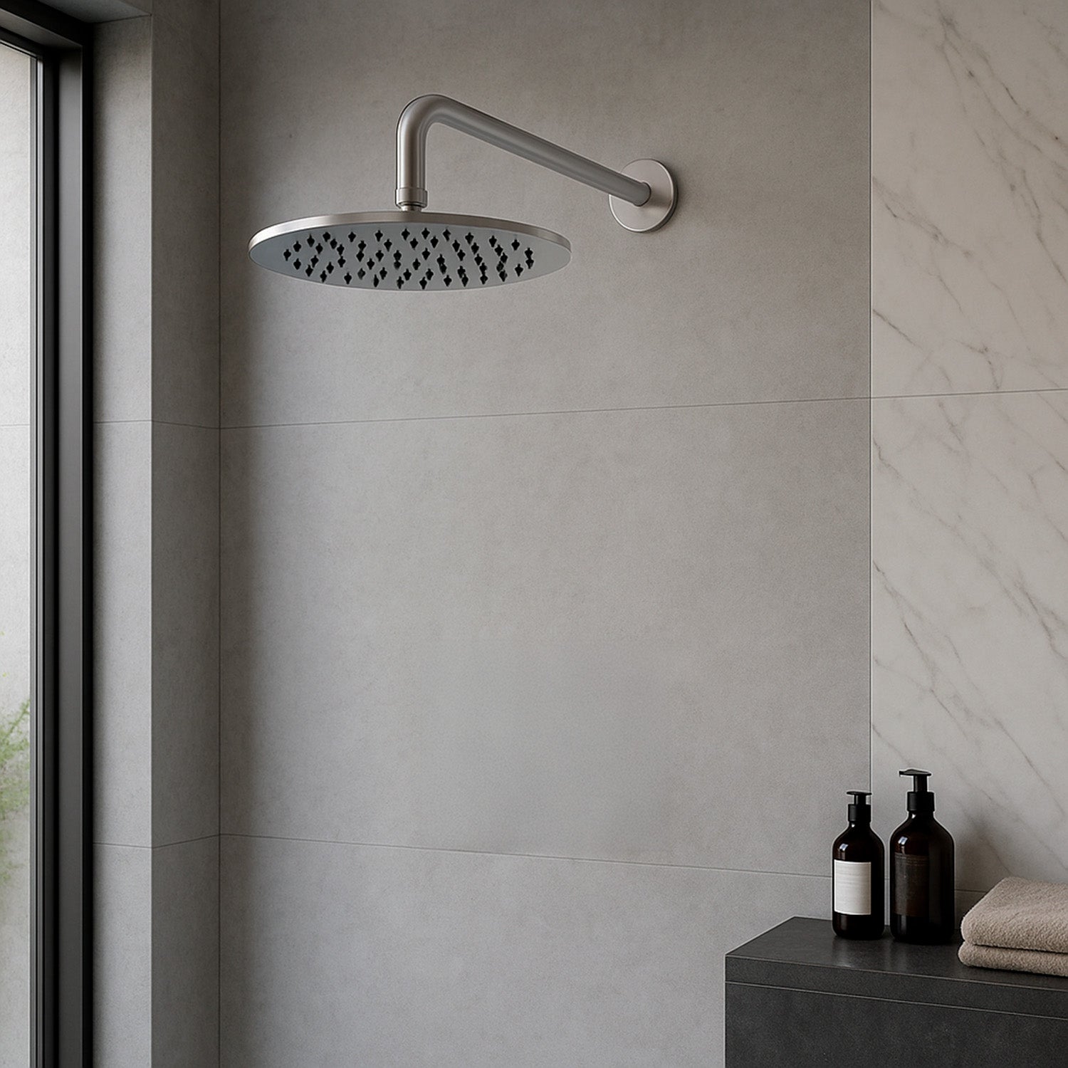 SINED Kit Braccio e Soffione Inox Satinato 30 cm da Parete in Acciaio 316L ideale per interni ed esterni resistente alla corrosione e perfetto per bagni moderni e ambienti outdoor