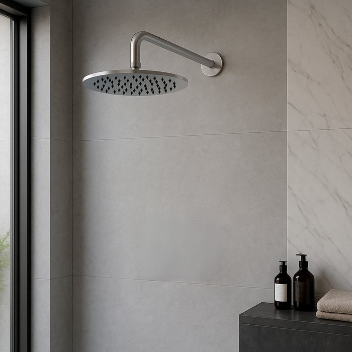 SINED Kit Braccio e Soffione Inox Satinato 30 cm da Parete in Acciaio 316L ideale per interni ed esterni resistente alla corrosione e perfetto per bagni moderni e ambienti outdoor