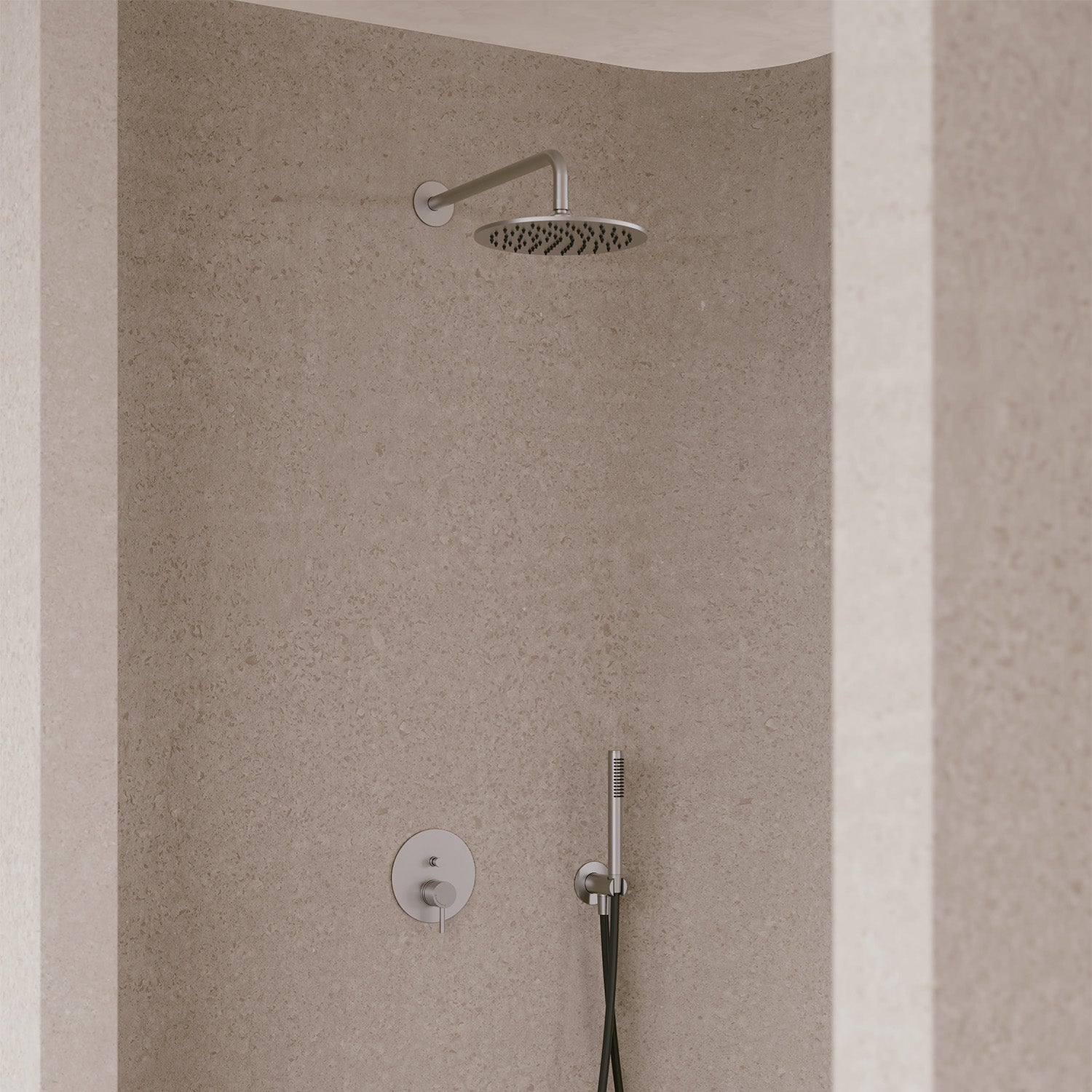 SINED Kit Braccio e Soffione Inox Satinato 30 cm da Parete in Acciaio 316L ideale per interni ed esterni resistente alla corrosione e perfetto per bagni moderni e ambienti outdoor