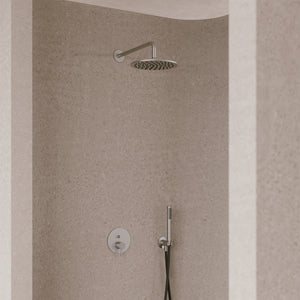 SINED Kit Braccio e Soffione Inox Satinato 30 cm da Parete in Acciaio 316L ideale per interni ed esterni resistente alla corrosione e perfetto per bagni moderni e ambienti outdoor