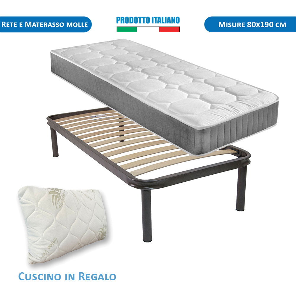 Kit materasso a molle rigido e rete ortopedica singolo 80x190 Panama H19, cuscino incluso - Comprarredo