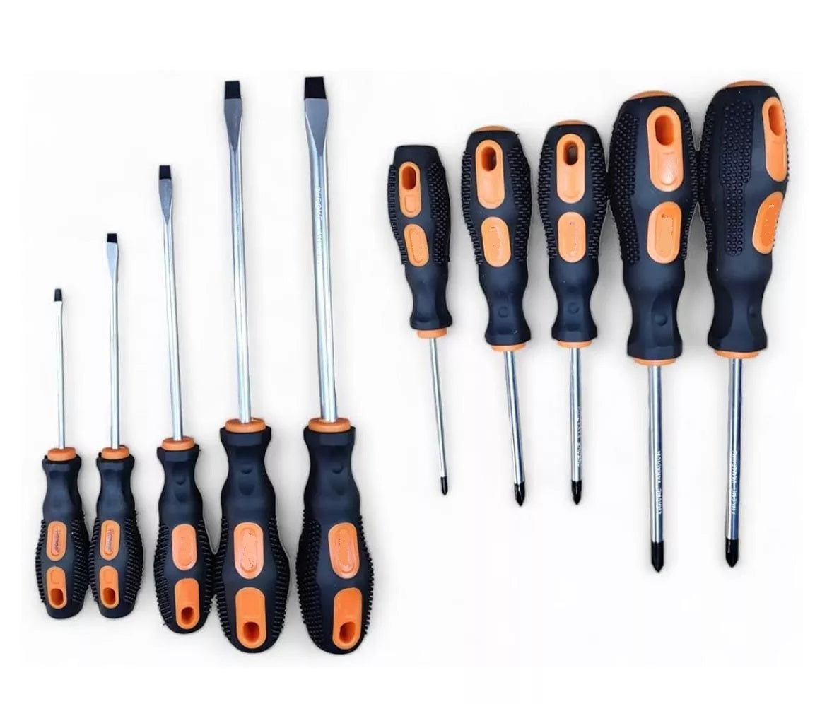 KIT SET 10 CACCIAVITI CACCIAVITE A CROCE E TAGLIO MAGNETICI MANICO ANTISCIVOLO