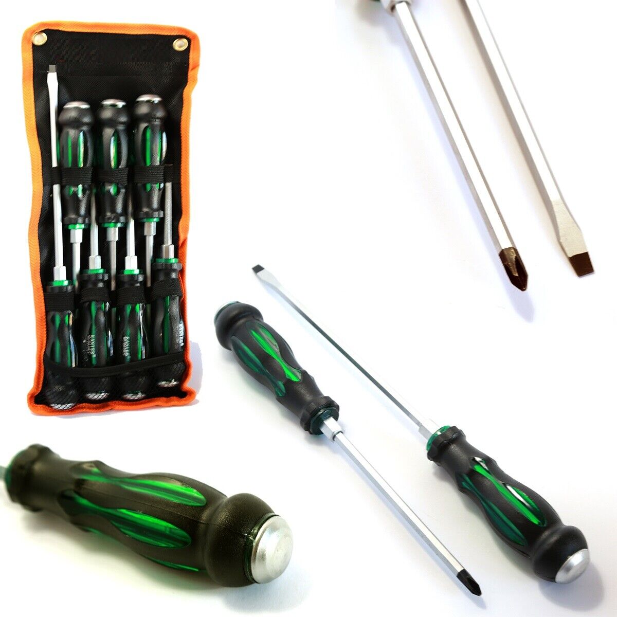 KIT SET 7 CACCIAVITI CACCIAVITE IMPATTO A CROCE E TAGLIO CON MANICO AD IMPATTO