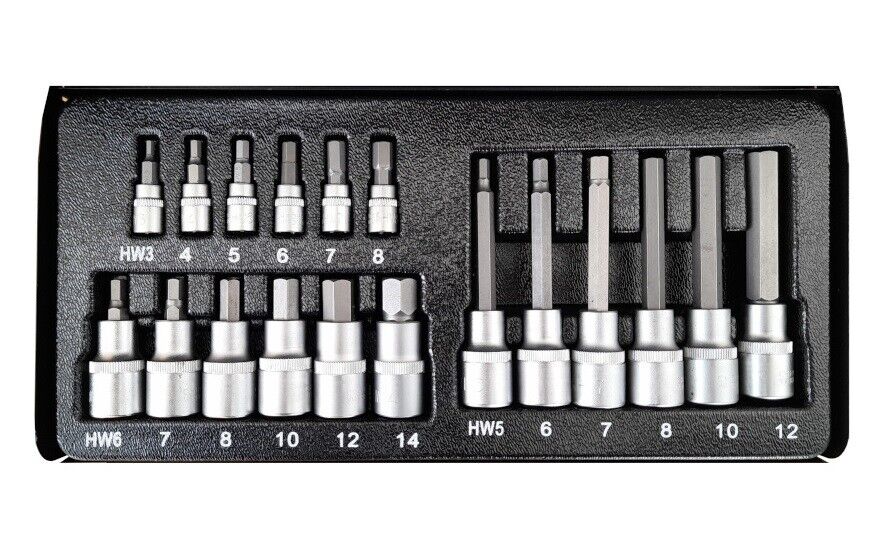 KIT SET INSERTI CHIAVI 18 PZ BUSSOLE CHIAVI ESAGONALI 1/4" 1/2" in valigia203201