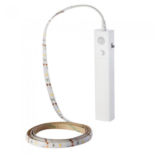 KIT STRISCIA LED 2.8W 1M IP65 CON ALIMENTAZIONE A BATTERIE E SENSORE MOVIMENTO PIR BIANCO CALDO 3000K