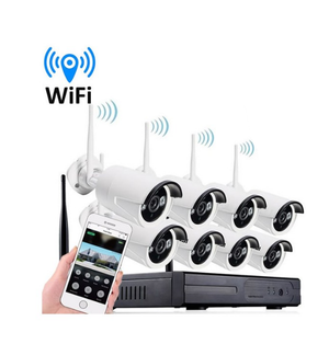 KIT VIDEOSORVEGLIANZA 8 CANALI WIRELESS FULL HD IP 8 TELECAMERE 2MPX WIFI DA REMOTO