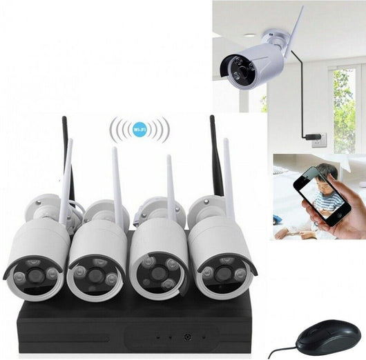 KIT VIDEOSORVEGLIANZA WIRELESS DVR NVR 4 CANALI 4 TELECAMERA WIRELESS 3.6mm