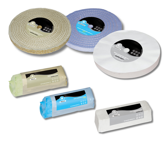 Kit Lucidatura Metalli 3 Disco 300 mm e 3 Pasta Abrasiva Lucidante 700gr Per Lucidare a Specchio Acciaio Inox Alluminio Cromature Ottone Mola Da Banco